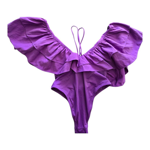 Zara Purple Ruffle One Piece Swimsuit Small - Picture 4 of 5